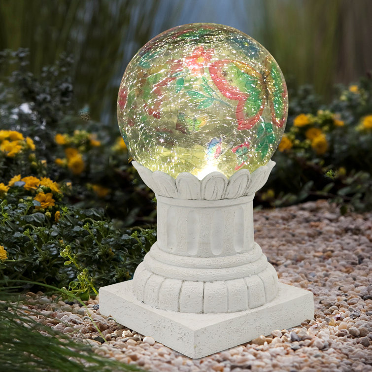 NYW Garden Statue Solar Lighted Crackled Glass Gazing Ball w